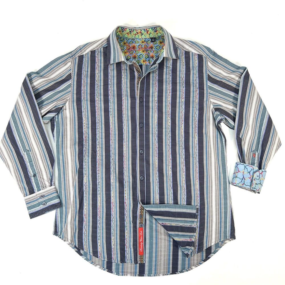 Robert Graham Long Sleeve Knowledge Wisdom Truth Mens L Flip Cuff StripeRainbows